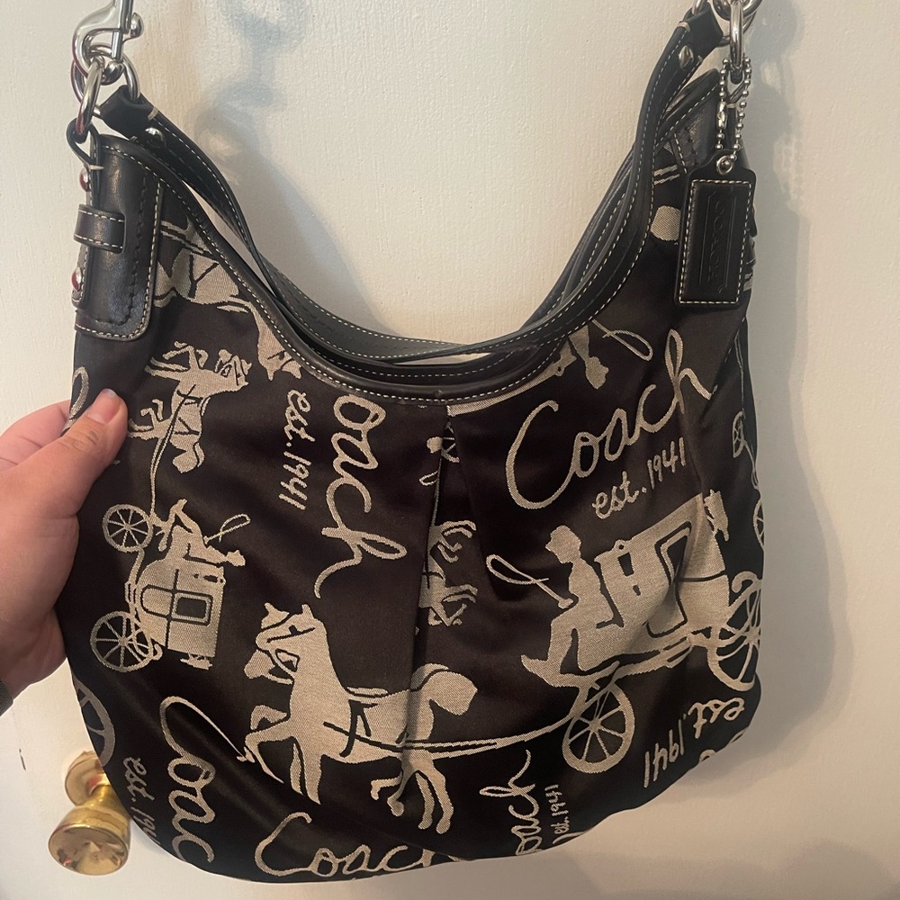 Coach Black and Taupe Horse and Carriage Women's Bag